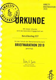 Teilnahme der Klasse JBFS1 (JVA) am Briefmarathon 2019 von Amnesty International